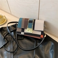 Colorful geometric patchwork shoulder bag with gold clasp and black leather strap - Green