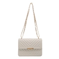 Elegant cream white V-quilted crossbody bag with gold chain strap and metal lock - White