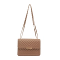 Chic milk tea brown chevron quilted crossbody bag with golden chain strap and hardware - Khaki