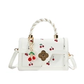 White crossbody square bag with cherry print, braided handle, and floral metal lock - Off White