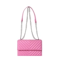 Chic candy pink candy-colored small square bag with V-quilting and silver chain strap - Rose Red