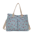 Sac fourre-tout en nylon bleu clair avec imprimé cerise rouge et doubles poches avant - Bleu