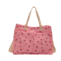 Sac cabas en toile rose à imprimé cerise avec grandes poches et bandoulière pour femmes - Rose