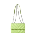 Neon green chevron quilted rectangular crossbody bag with silver chain strap for women - Green