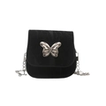 Elegante mini zwarte crossbody tas met zilveren vlindersluiting en metalen ketting - Matte Textuur Stijl / Zwart