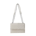 Sac bandoulière blanc crème chic avec motif matelassé en V et chaîne argentée - Blanc