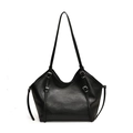 Retro black tote bag with vintage matte texture and stylish metal buckle straps - Black