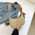 Hobo-Tasche aus Stroh mit Blumenstickerei und einer rosa Schleifendekoration - Khaki
