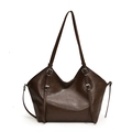 Dark brown tote bag in pebbled synthetic leather with vintage metal buckle details - Brown