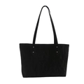 Minimalist large black tote bag with silver rivets and double handles for work commute - Black