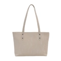 Minimalist beige tote bag with marble texture and silver rivets for office commuting - White