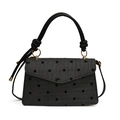 Bolso bandolera chic gris de espiga con lunares, lazo decorativo y asa de cuero - Lazo