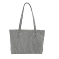 Light gray minimalist tote bag with unique crinkled texture and long shoulder straps - Silver