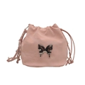 Roze bucketbag met trekkoord en groot metalen vlinderornament en kettingriem - Roze