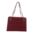 Minimalist deep red shoulder bag with quilted triangle pattern and gold chain strap - Red