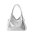 Silver metallic Hobo tote bag with a central bow detail and adjustable shoulder strap - Silver