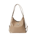 Borsa tote beige in pelle PU con fiocco in metallo argento e tracolla lunga versatile - Cachi
