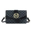 Minimalist black letter-print underarm square bag with golden round M buckle - Black