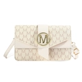 Cream vintage crossbody bag with letter print patterns and a gold metal buckle - White
