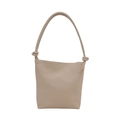 Minimalist beige pebble leather vertical phone bag with adjustable knotted shoulder strap - Off White