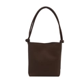 Vertical dark brown lychee textured leather cell phone bag with elegant knot strap detail - Brown