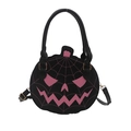 Halloween pumpkin crossbody bag with pink spider web pattern and black PU leather finish - Black & Pink