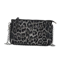 Silver leopard print shoulder bag with metallic chain strap and studded bottom trim - Black