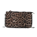 Fashionable leopard print small square bag with silver chain strap and studded rivets - Brown