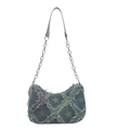 Borsa a spalla retrò in denim a mezzaluna con motivi a stelle e frange da donna - Stella Colorata