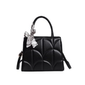 Borsa tote nera retrò con trapuntatura ad arco e foulard decorativo sul manico - Nero