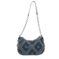 Borsa sottobraccio in denim con motivo a stelle e catena d'argento elegante - Pentagramma Blu