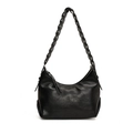 Retro black underarm bag with textured leather and thick woven shoulder strap detail - Black