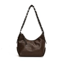 Dark brown hobo bag in lychee texture leather featuring a woven shoulder strap design - Brown