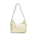 Creamy white hobo shoulder bag with a woven chain strap and minimalist brand logo - White