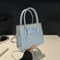Silver metallic rhombic textured square tote bag with adjustable shoulder strap - Silver