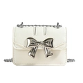 Mini borsa a tracolla bianca lucida con grande fiocco a farfalla in argento - Bianco Sporco