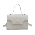 Minimalist white litchi textured PU crossbody bag with unique round button flap closure - White