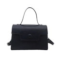 Classic dark blue PU leather handbag with top handle and adjustable shoulder strap - Blue