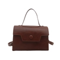 Brown vintage leather small square bag with top handle and geometric flap design - Brown