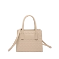 Beigefarbene gesteppte Handtasche mit Gitterprägung und vielseitigem Schultergurt - Khaki