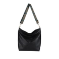Large black Hobo tote bag with geometric stitching and ethnic print wide shoulder strap - Black