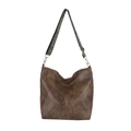 Brown vintage large tote bag with retro geometric strap and textured leather finish - Khaki