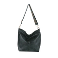 Dark green leather hobo bag with vintage embroidered wide jacquard shoulder strap - Green