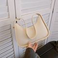 French minimalist creamy white PU leather crescent underarm bag with gold metal buckle - Off White