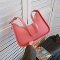 Pink crescent underarm bag in smooth synthetic leather with adjustable shoulder strap - Pink