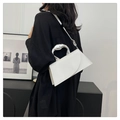 Minimalist white leather square bag featuring a sculptural silver metal handle for women - White
