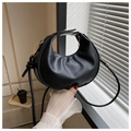 Sac à main croissant noir élégant en similicuir avec boucles métalliques dorées - Noir