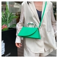 Minimalist bright green crossbody bag with unique irregular silver metal handle - Green