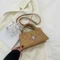Minimalist khaki trapezoid crossbody bag featuring a silver star metal logo and top handle - Khaki