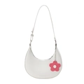 Bolso hobo blanco de media luna con colgante de flor rosa y logotipo JIASHIQING - Estilo Con Colgante de Flor (W8584) / Blanco